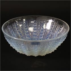 Rene Lalique (French 1860-1945), Oursins pattern opalescent glass bowl, marked R Lalique France beneath, D21cm, H8cm