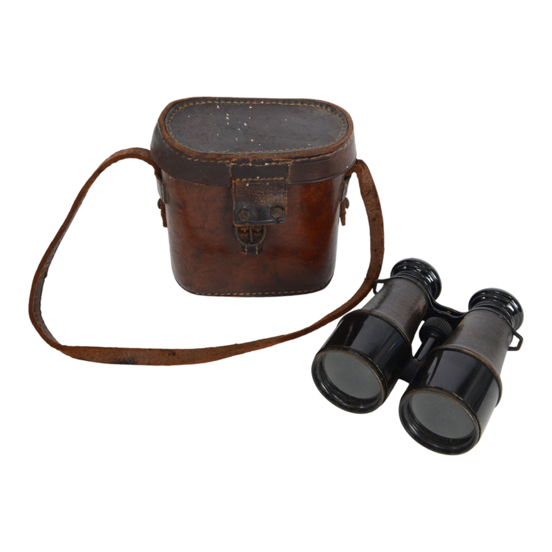 Collection of 20th century military related items, including leather gaiters, field binoculars, canvas bag, spurs 