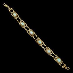 9ct gold fancy opal link bracelet, hallmarked