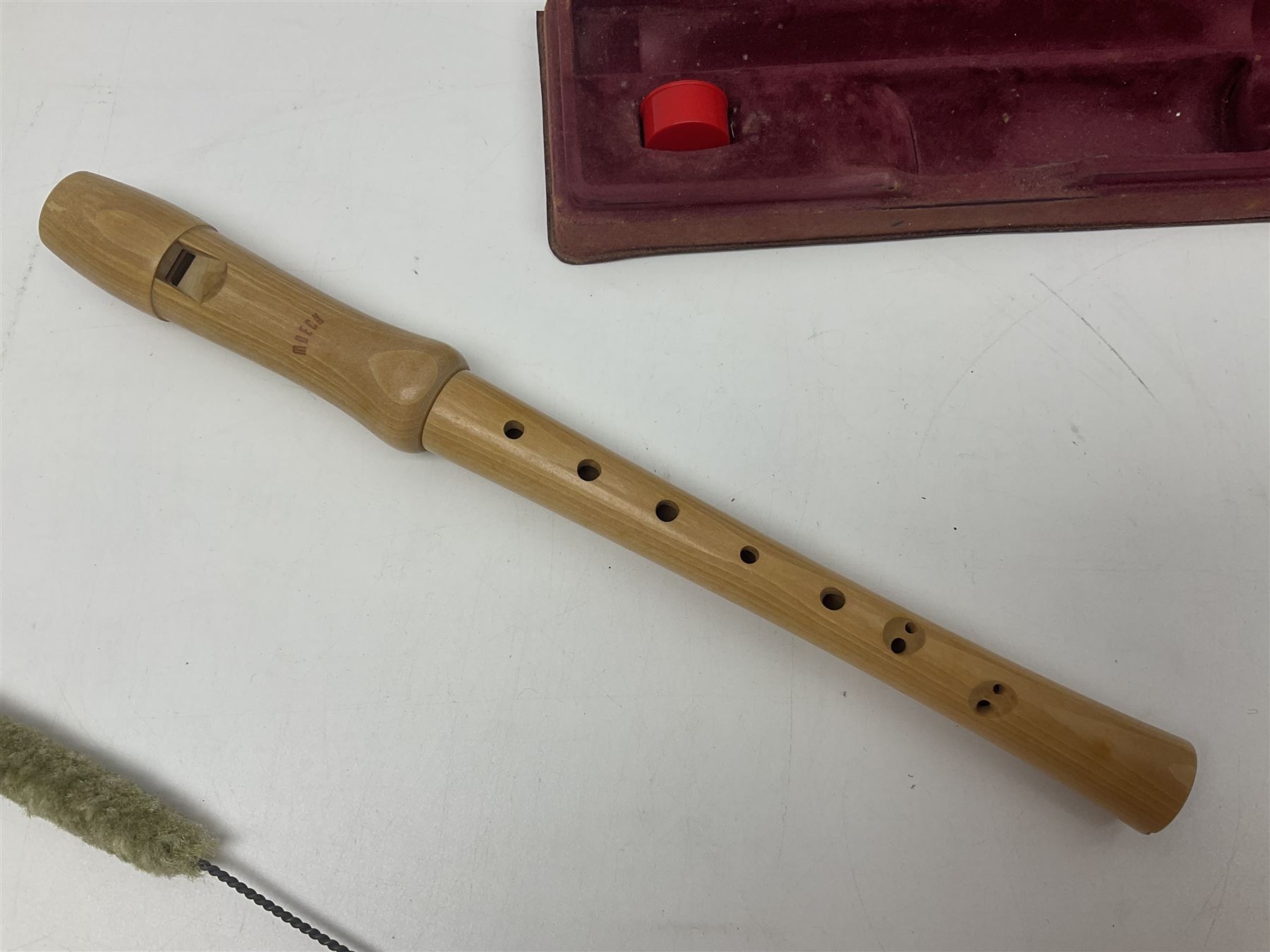 Three wooden recorders - 1970s Schotts 'Concert' three-piece tenor; 1990s Dolmetsch treble, cased; and 1980s Moech descant, cased (3)