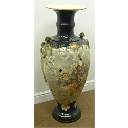  Large Japanese Satsuma two handled floor vase of baluster form with flared rim decorated with figures, H106cm   
