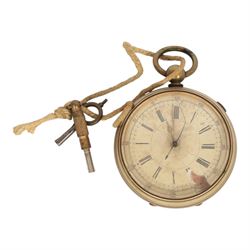 Three pocket watches, comprising silver open faced example, silver fob watch and a brass open faced example