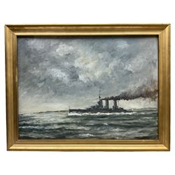 Simmons (British 20th century): 'HMS Queen Mary', oil on board signed 40cm x 54cm