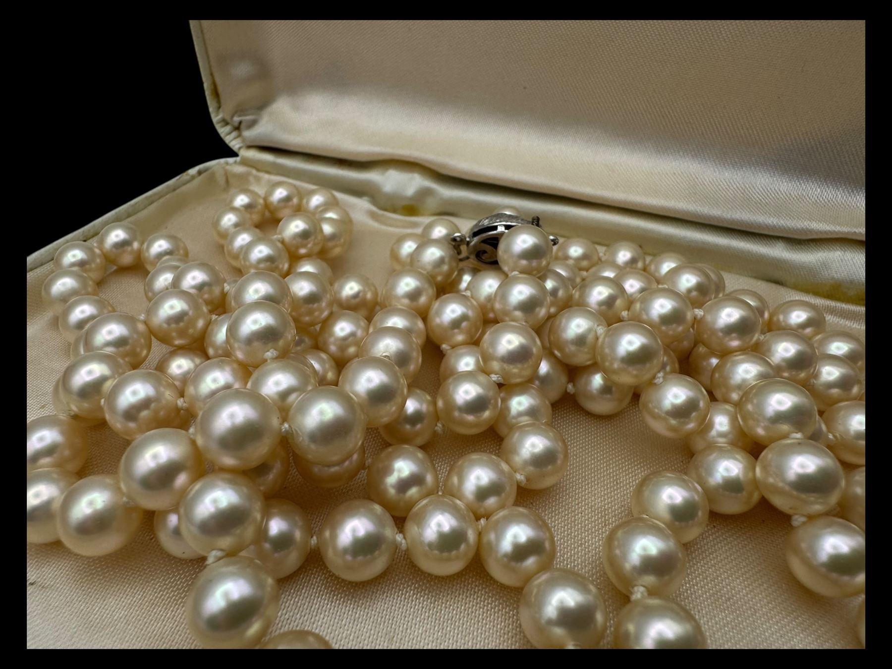 Silver bangle and silver cheroot holder case, Majorica faux pearls with silver clasp, Swarovski ring and a Certina wristwatch