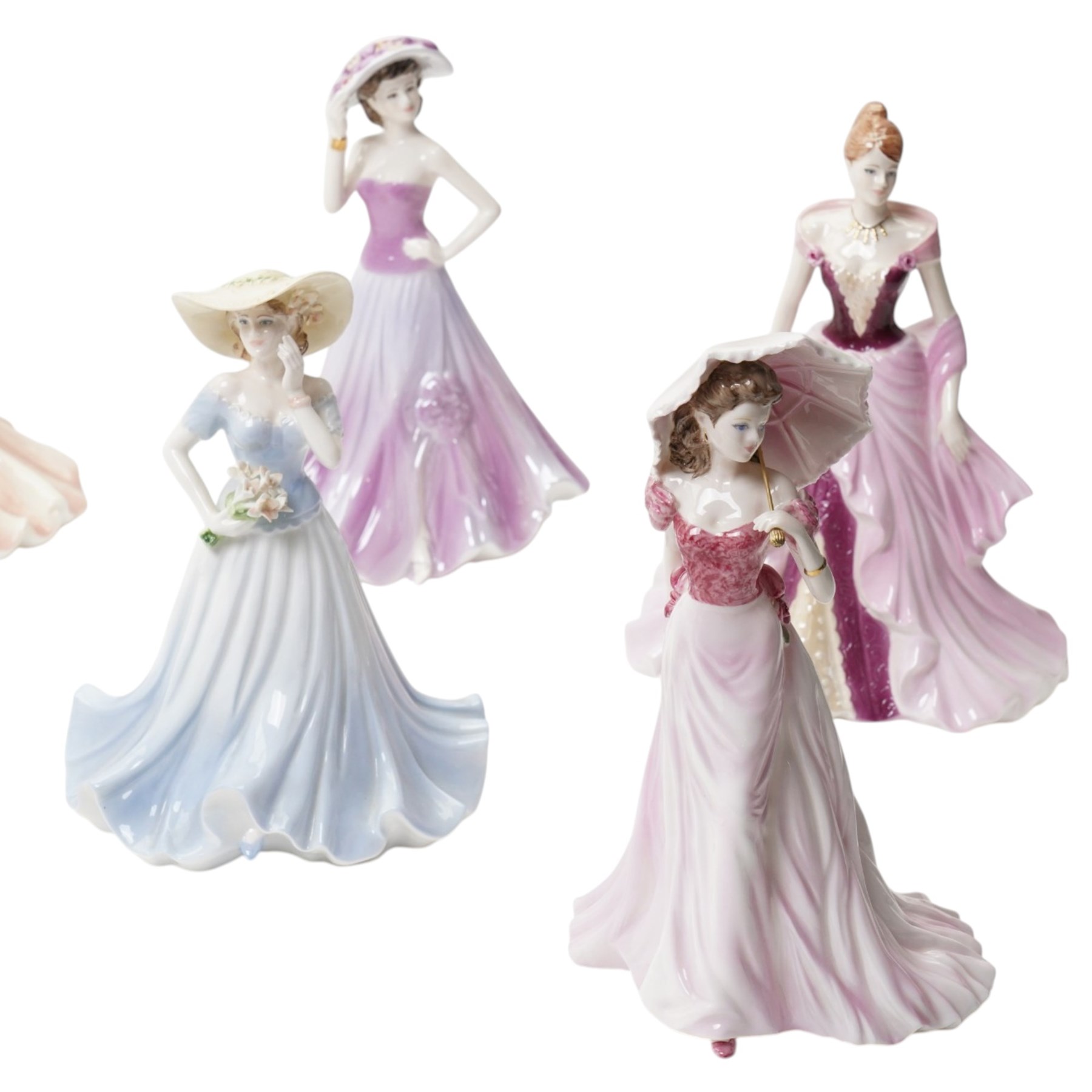 Twelve Coalport figures, comprising Special Occasion, Loveliest Jasmine, Emma, Celebration, Sweetest Rose, Summer Stroll, Fay, Spring, Carol, Summer, With Thanks, and Marion, all boxed (12)
