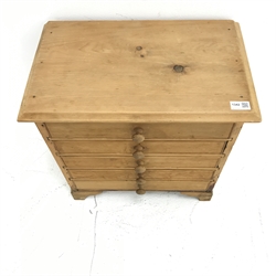Small 19th century pine chest, five drawers, shaped bracket supports, W50cm, H48cm, D31cm
