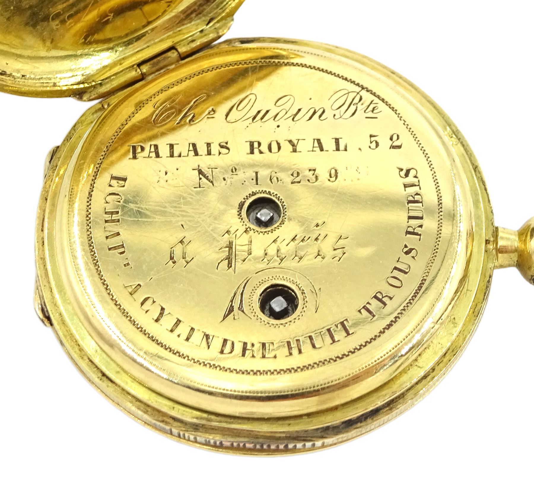 19th century French 18ct gold full hunter key wound cylinder