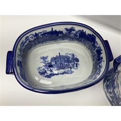 Pair of Victorian style, blue and white footbaths, H14cm, L37cm