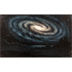 David A Hardy (British 1936-): Andromeda, oil on board signed and dated '68, 47cmx76cm (un...