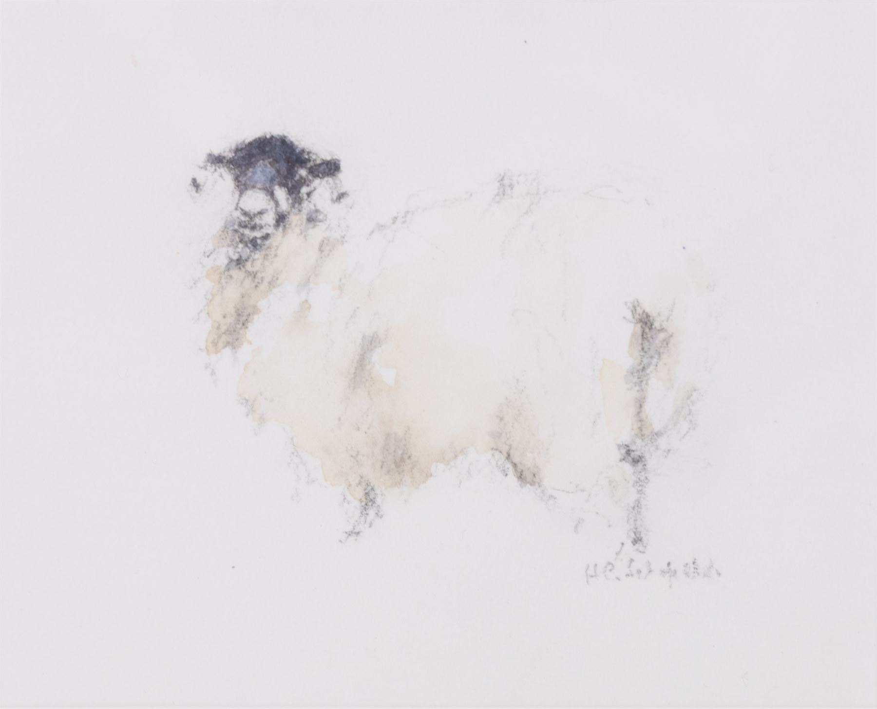 HC Schofield (British 20th Century): Sheep and Ram, two watercolours signed 10cm x 12cm (2)