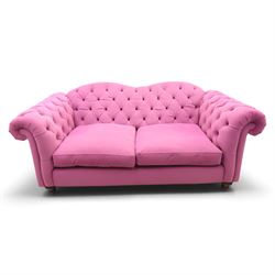 Joules - Windsor Chesterfield three seater sofa in pink velvet, shaped back with deep butt...