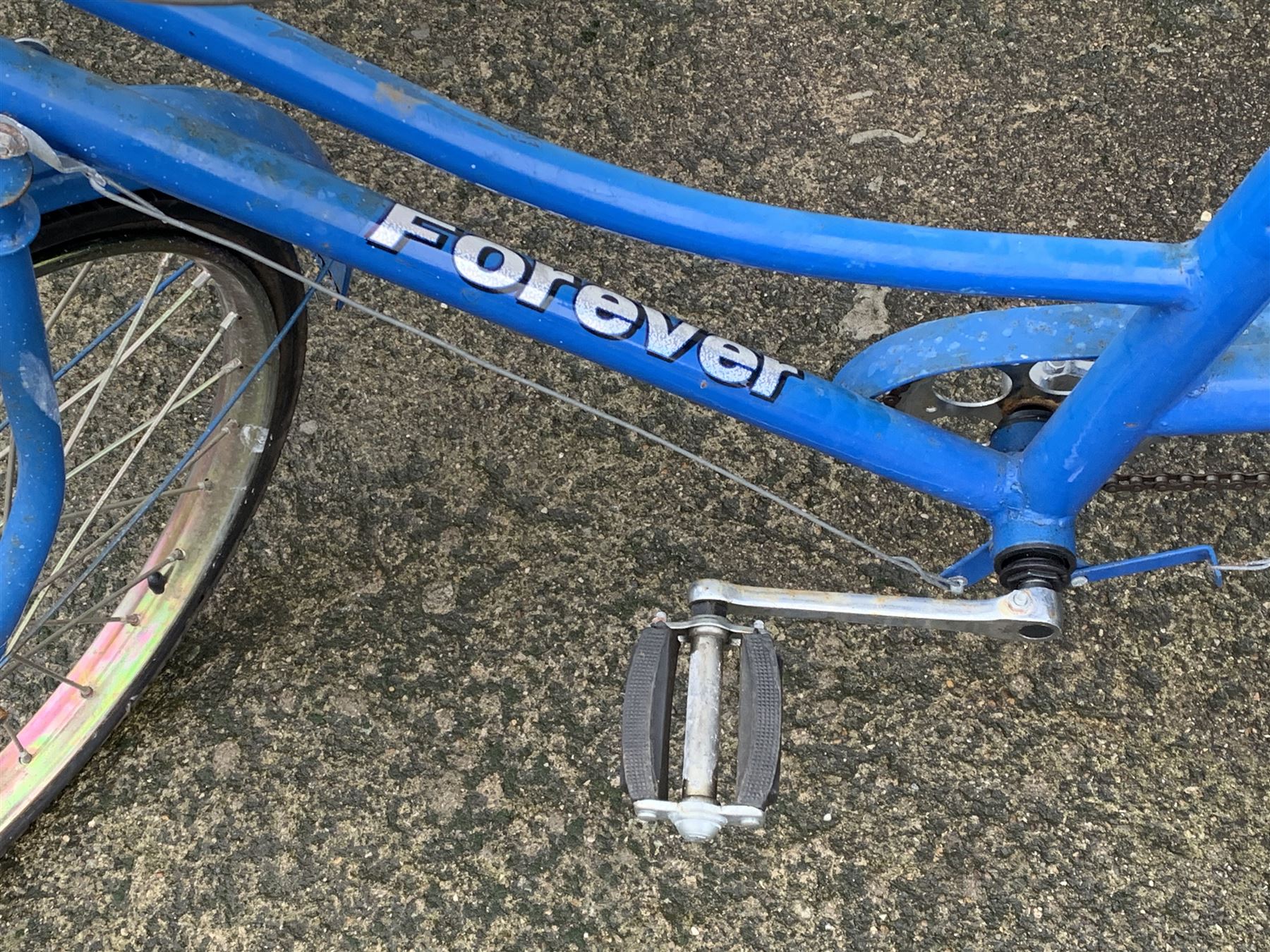 *'Forever' blue finish cargo tricycle, single speed, trailer size - 56cm x 75cm, H23cm