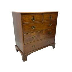 George III mahogany chest, fitted with two short and three long drawers, brass loop handles, raised on bracket feet