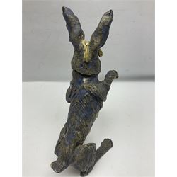 Studio pottery novelty jar and cover modelled as a hare raised upon its back legs, by Chris Attlesey, H38cm 