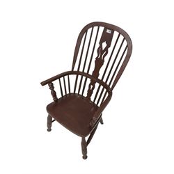 19th century painted elm and beech Windsor armchair, stick and pierced splat back, on turned supports with H-shaped stretchers