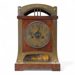 Early 20th century-German Arts & Crafts oak cased mantel clock with a two train movement b...