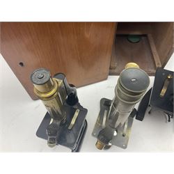 Four microscopes, comprising Nomo Biolam, RCS Zoo Lab 240, R Beck no 13756 and one other