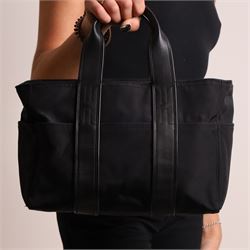 Hermès - Acapulco PM tote bag in black Toile Chevron canvas with black leather trim, the r...