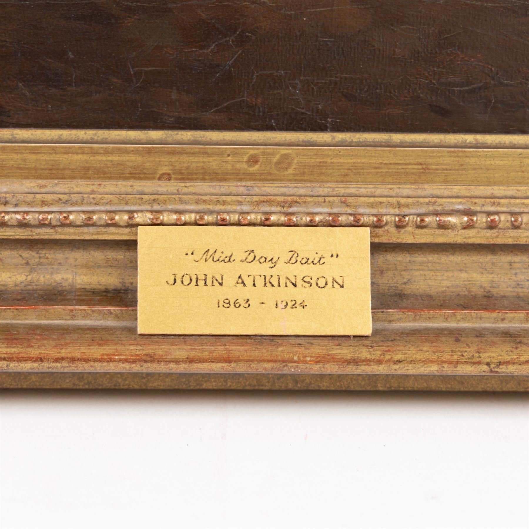 John Atkinson (Staithes Group 1863-1924): 'Mid Day Bait', oil on canvas signed, titled on plaque, also faintly inscribed verso 42.5cm x 53cm 