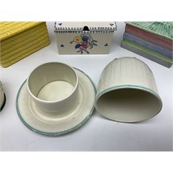 Clarice Cliff for Wilkinson Ltd Crocus Bizarre beehive honeypot painted in the Crocus pattern, together with two beehive Beswick honey pots, Poole square honey pot etc (14)