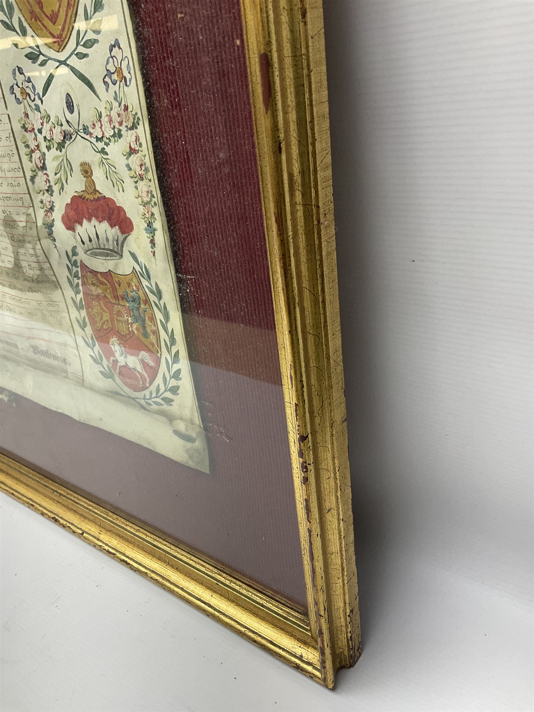 Large 18th century framed and glazed Indenture for King George III to George Rivers, Lord Rivers of Straths Saye, including frame H92.5cm L107.5cm