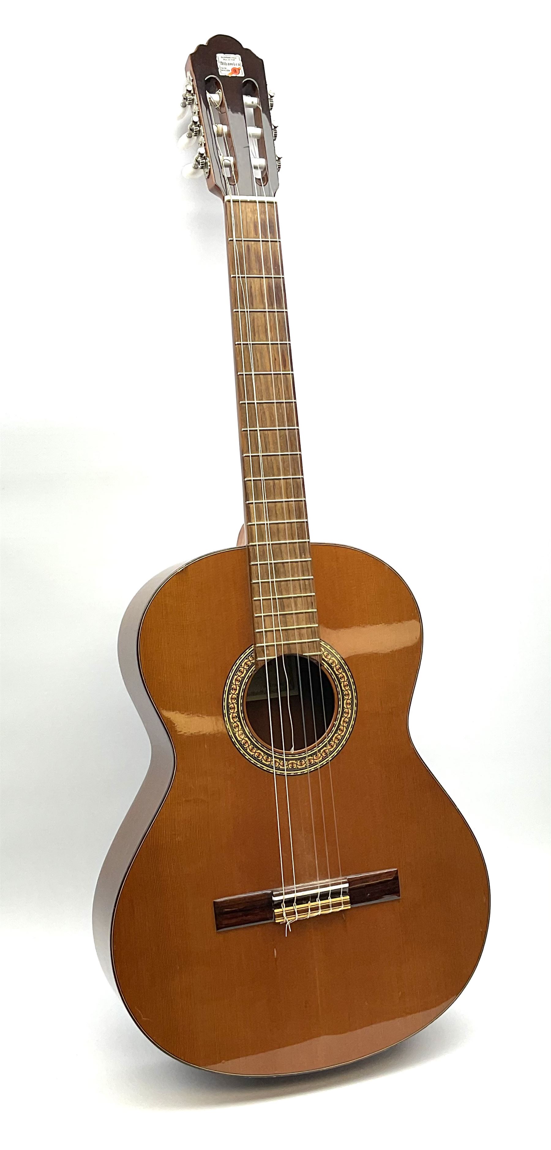 Alhambra Muro De Alcoy Spanish acoustic guitar No.47045807 with mahogany back and sides and spruce top L101cm, in carrying case with Seiko metronome and Chromatic Tuner