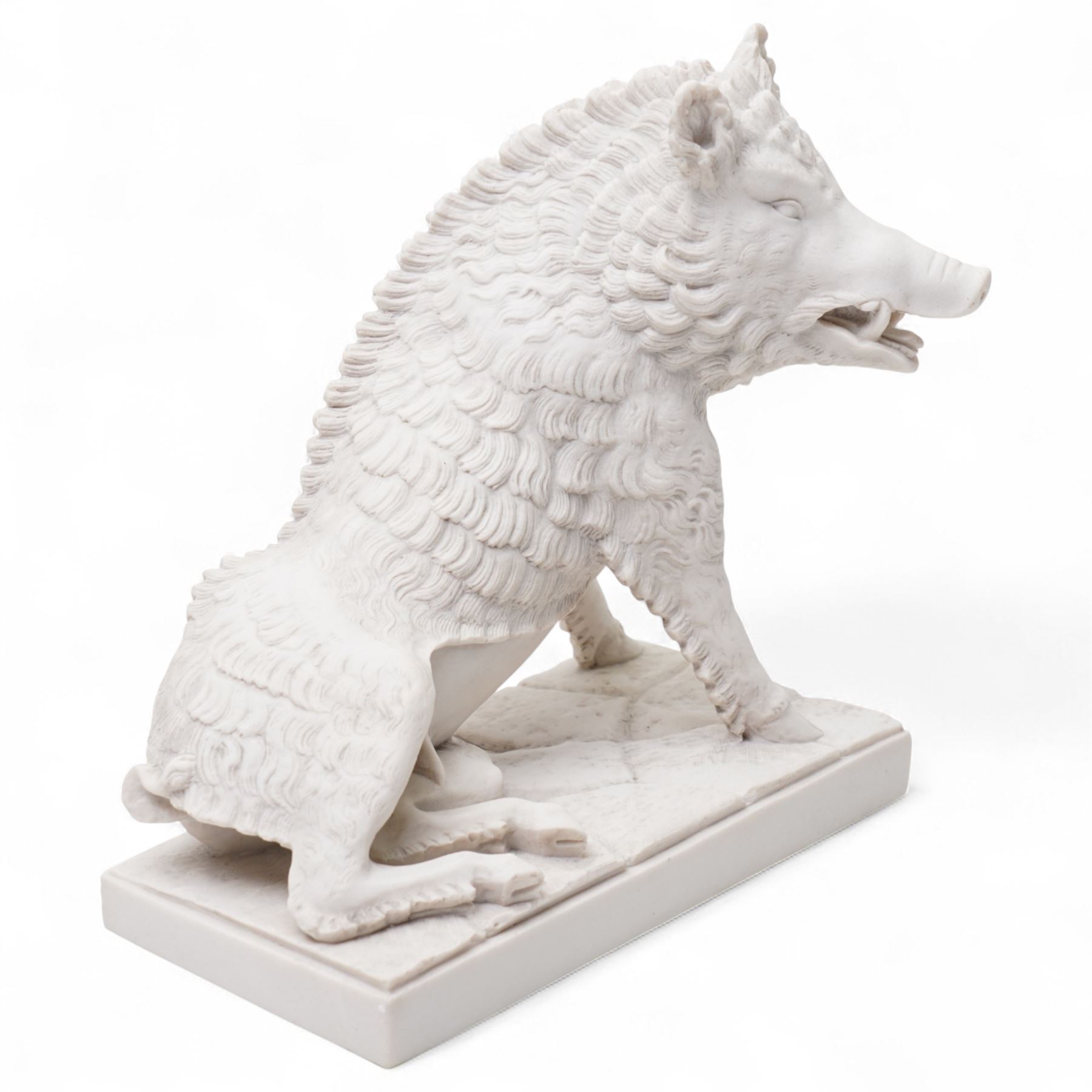 Modern sculpture of a boar, the base inset with an 'Arts and Commerce Promoted' medallion and marked 'England' on rectangular base H22cm