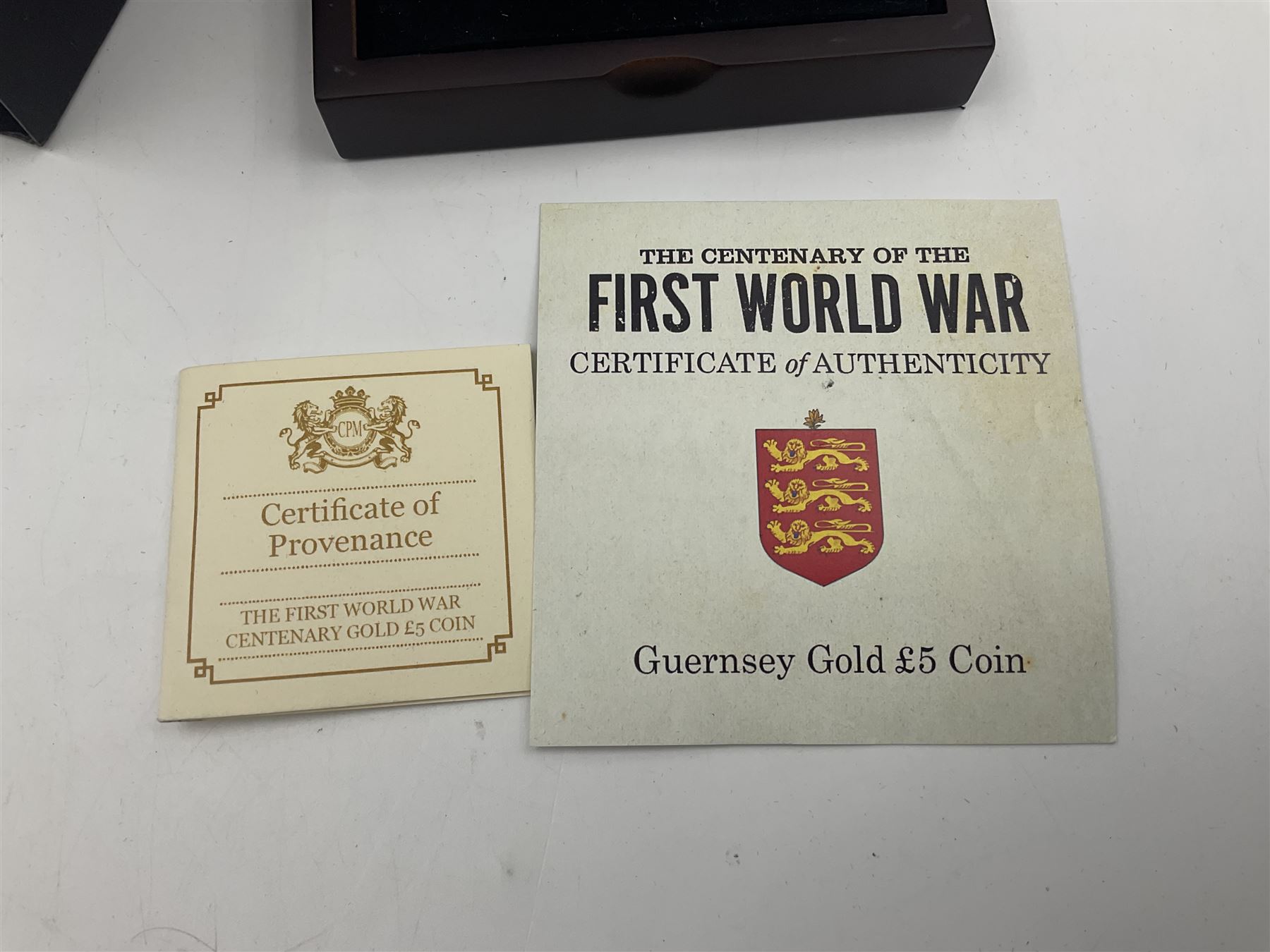 Queen Elizabeth II Bailiwick of Guernsey 2014 'The Centenary of the First World War' gold proof five pound coin, cased with certificate