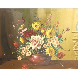 James North (British 20th century): Still Life of Flowers, oil on canvas signed 39cm x 50cm