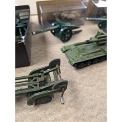 Collection of diecast military vehicles, including Dinky, Matchbox and Solido examples, mostly unboxed tanks