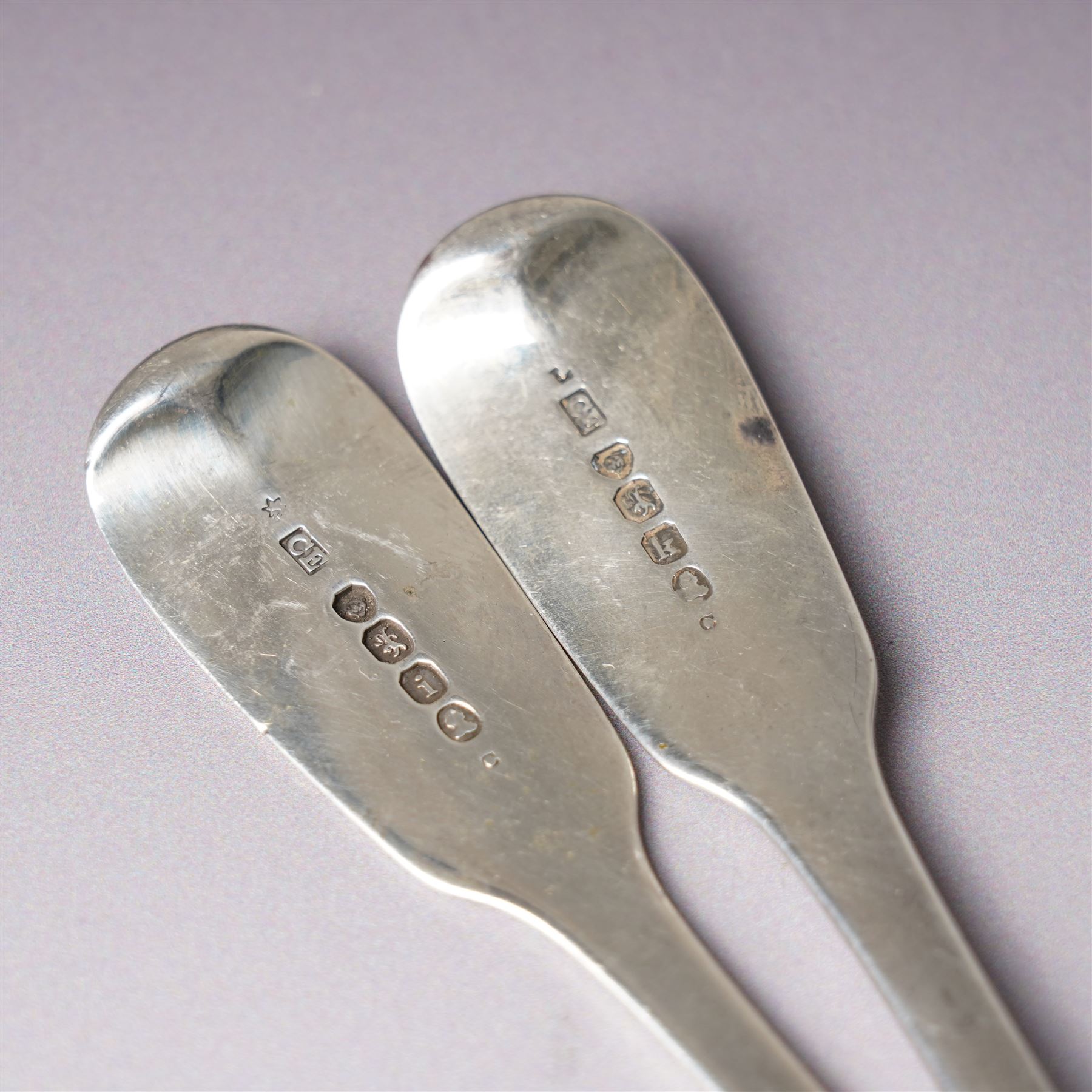 Pair of George IV silver fiddle pattern sauce ladles London 1825 Maker Charles Eley