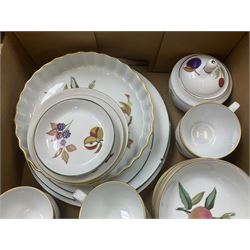 Royal Worcester Evesham and Evesham Vale tea and dinner wares, to include, three large covered tureens, coffee pot, eight tea cups and saucers, milk jug, two covered sucriers, boxed serving spoons etc, approx .130