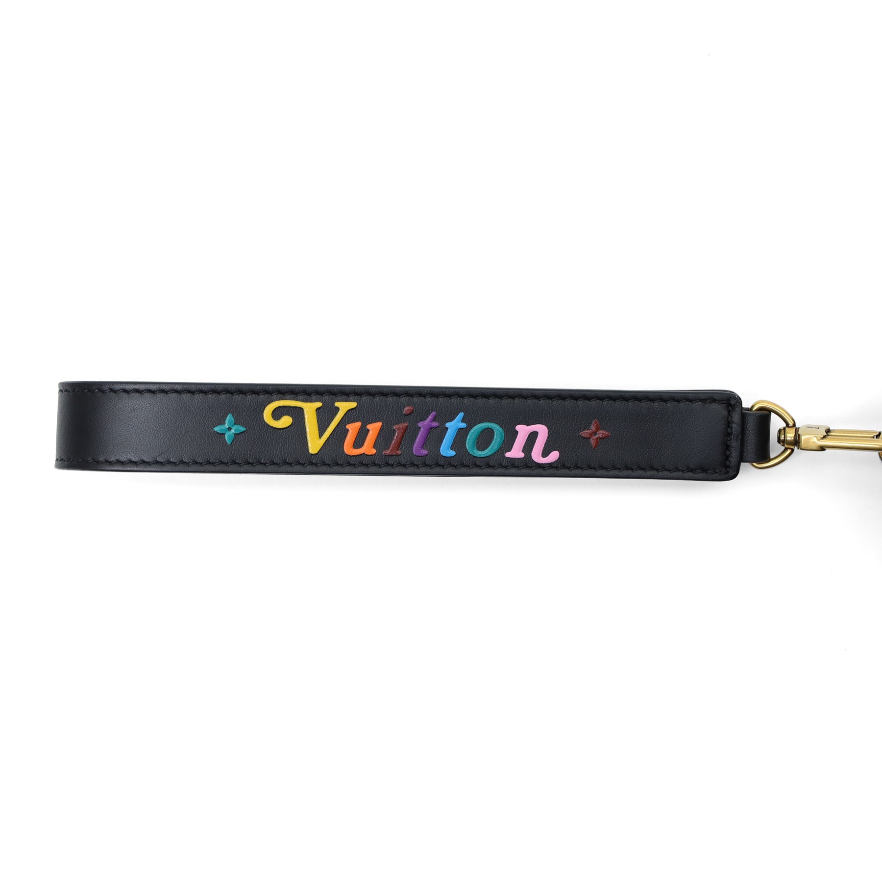 Louis Vuitton - ‘New Wave’ Long Wallet in black quilted calf leather, the envelope flap with oversized gold-tone LV logo and press-stud fastening, with detachable wrist strap detailed in multicoloured Louis lettering and Monogram flowers, opening to a fitted leather interior with twelve card slots, two compartments and zipped pocket, with care booklet and box