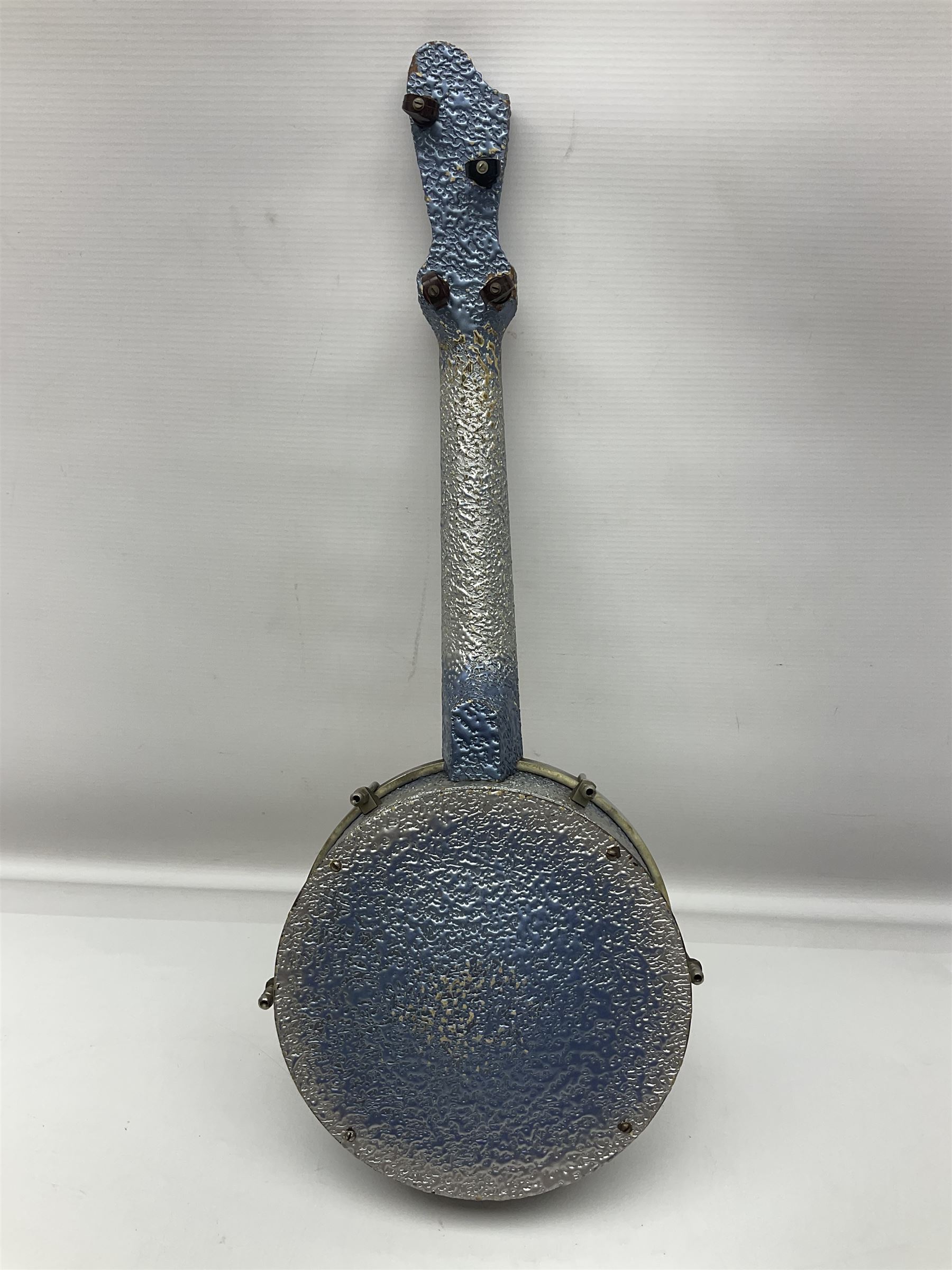 John Grey & Sons banjolele with unusual all over mottled blue and silver textured finish L57cm; in carrying case