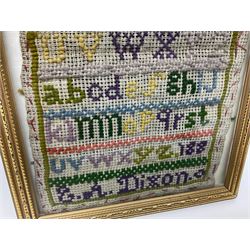 18th century alphabet cross stitch sampler, together with a later alphabet sampler, largest H31cm, W22cm