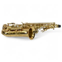Elkhart series 2 Alto Saxophone- fully ribbed lacquered body and keywork, with mouthpiece, reeds and strap in a velvet lined hard case. 