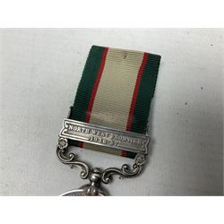 George VI India General Service Medal with North West Frontier 1936-37 clasp awarded to Bearer Khan Akbar 2-Border R.; with ribbon