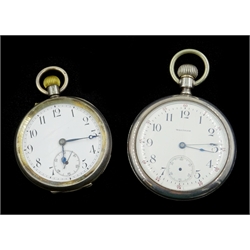 Continental silver crown wind pocket watch with import marks and a Waltham chromium plated pocket watch