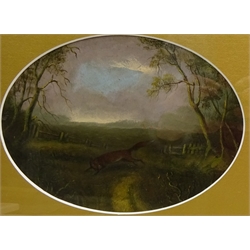  Studies of Foxes with the Hunt in the Distance, pair 19th century oval oils on board unsigned 14cm x 19cm (2)  