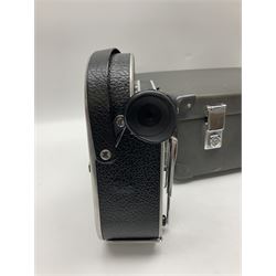 Bolex H16 Reflex camera body, serial no. 136928, with 'Macro-Switar 1:1.9 f=75mm' lens, serial no. 1131474, Switar H16 RX 1:1.6 f=10mm' lens, serial no. 1106324, with hard carry case