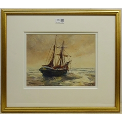 Frank (Frederick) William Scarborough (British 1860-1939): Fishing Boat at Anchor, watercolour signed 22cm x 30cm