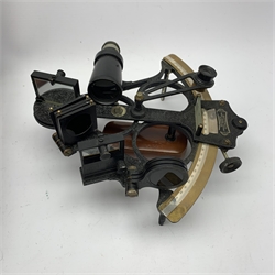 Heath & Co 'Hezzanith' sextant, pattern 491.V., with black crackled framework, brass arc with silvered scale, endless tangent screw and automatic clamp, bears label 'Cooke Hull', serial no.JJ375, in fitted mahogany box with additional lenses and Certificate of Examination dated October 1964. Inset plaque to box lid inscribed 'Cadet Capt. D.J. Walker H.S.N.T. 1983 - 84'. Provenance: Captain Walker was later in command of the North Sea Ferries ship Norland and the vendor is his widow.