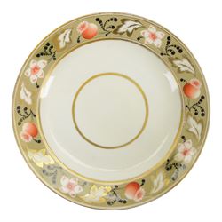 Swansea porcelain dished plate, decorated with band of poppy heads and gilded leaves upon ...