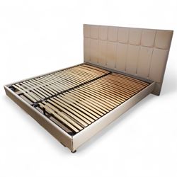 Contemporary 6' superking upholstered double bed frame, panel stitched headboard with squa...