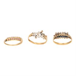 Three 9ct gold stone set rings, all hallmarked