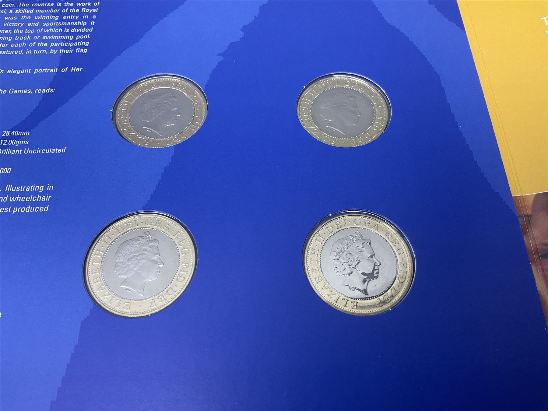 The Royal Mint Queen Elizabeth II 2002 Manchester Commonwealth Games four coin two pound coin cover