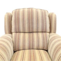 Parker Knoll - contemporary 'Henley' lounge suite comprising grande two seat sofa and wingback armchair, traditional wing shape over rolled arms and turned feet, upholstered in striped fabric
