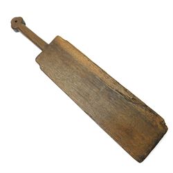 19th century oak mangle board, incised date 1864, decorated with a flower emerging from a pot, W51cm 