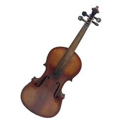 Saxony violin c1890 with 35.5cm two-piece maple back and ribs and spruce top L59cm overall; in carrying case