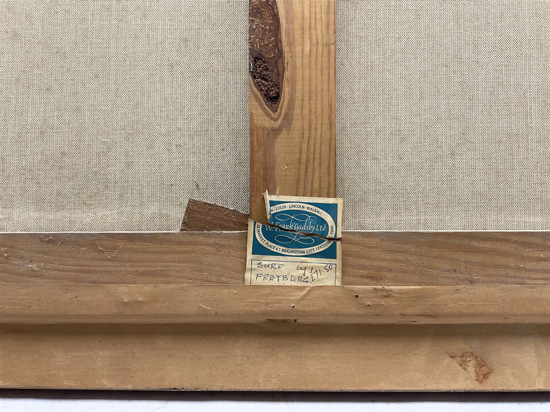 Edgar Freyberg (German 1927-2017): 'Surf' Waves Breaking on a Crag, oil on canvas signed, titled on label verso 50cm x 100cm